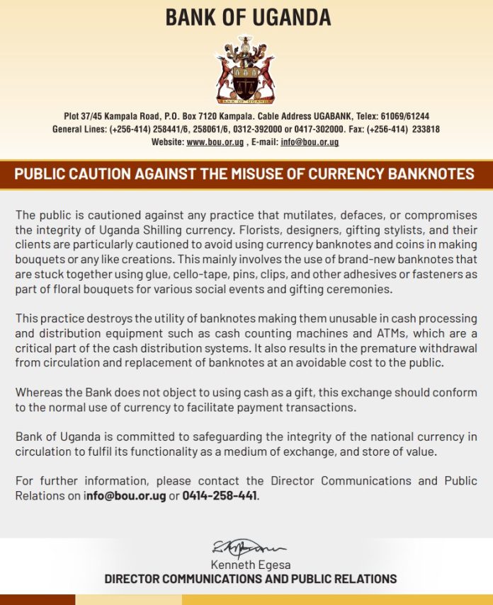 Bank of Uganda reminds the public that mutilating or defacing Uganda ...